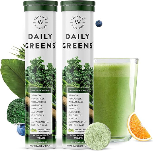 Wellbeing Nutrition Daily Greens for Immunity and Detox with 39+ Organic Certified Plant Superfoods & Antioxidants (Pack of 2)